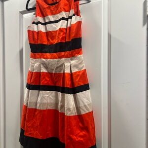 Eliza J Orange, Black, and White Striped Midi Dress